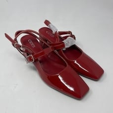 Cider Patent Red Strappy Point Toe Slingback Chunky Heels Size 38 NWOT
