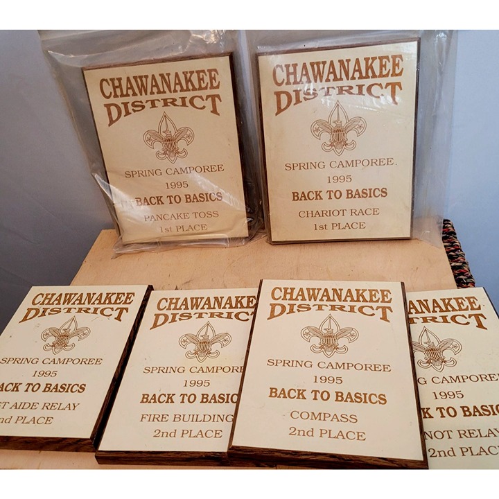 Vintage Boy Scout Awards Chawanakee District 1995 Camporee Plaques Set of 6