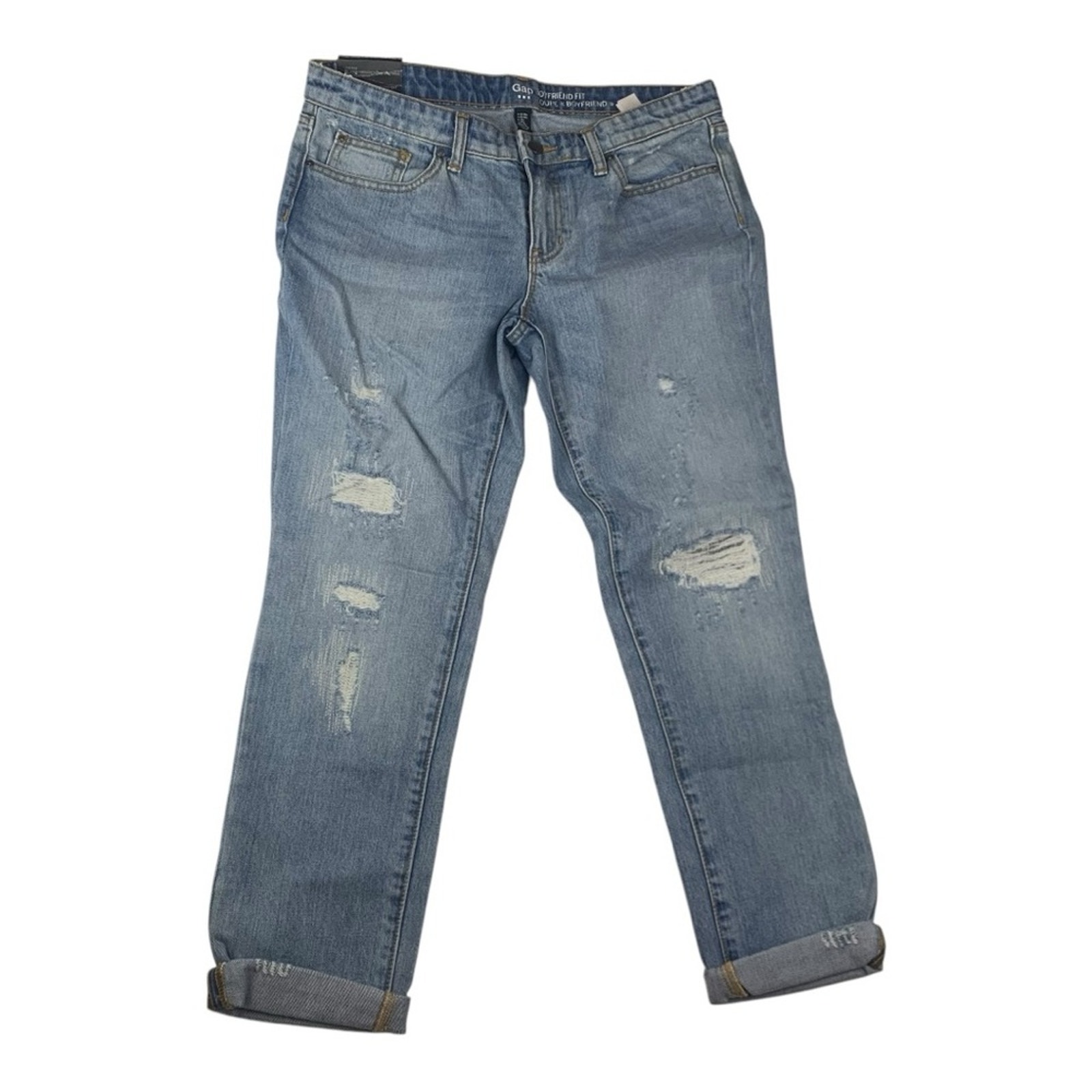 GAP womens size 8 29 Blue Boyfriend fit crop Jeans light wash new distressed