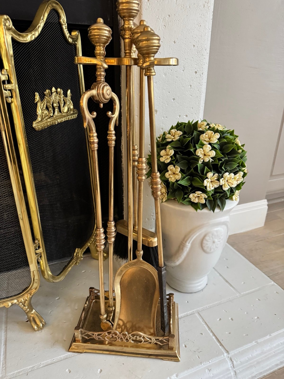 Vintage brass fireplace set