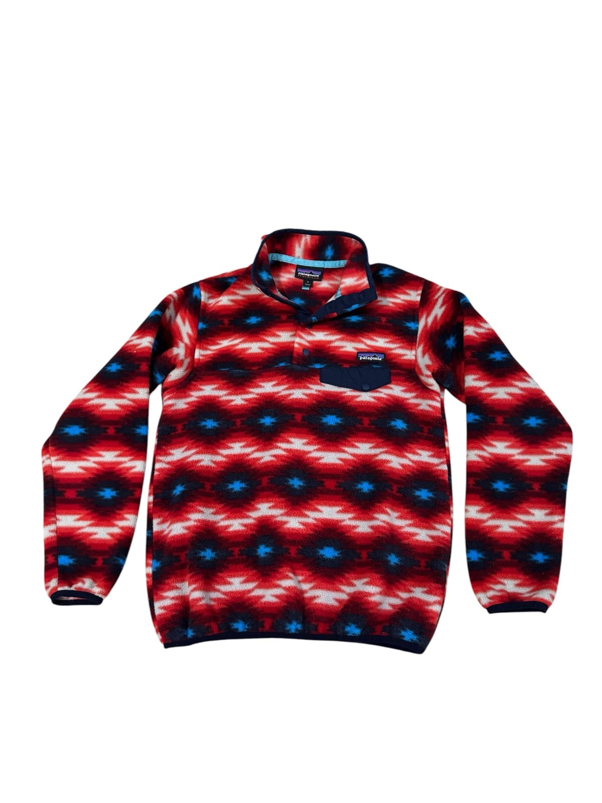 Patagonia Synchilla Red Aztec Fleece Pullover Womens Small Southwestern Snap T