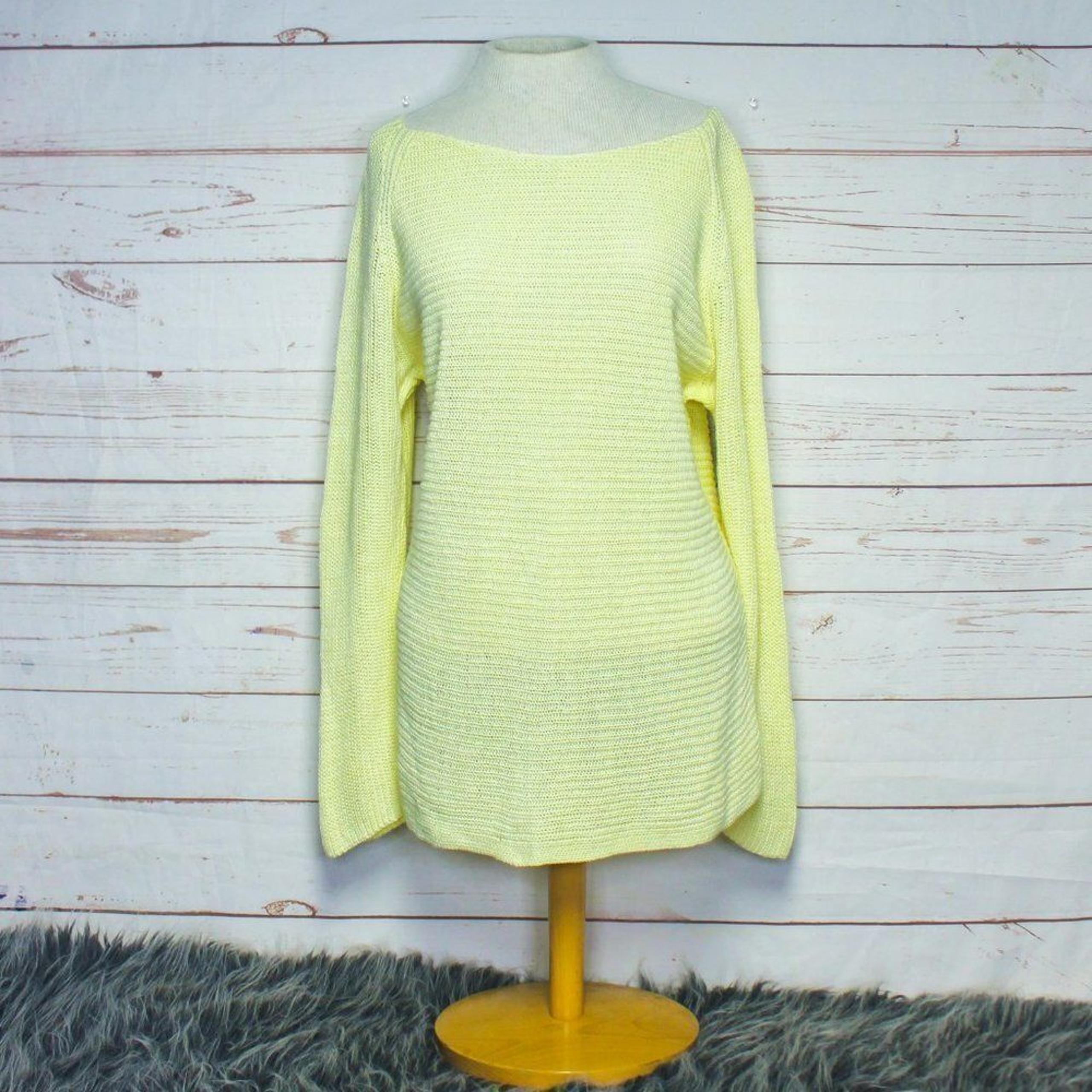 Eileen Fisher Organic Linen Yellow Scoop Ballet Knit Pullover Tunic Sweater XL