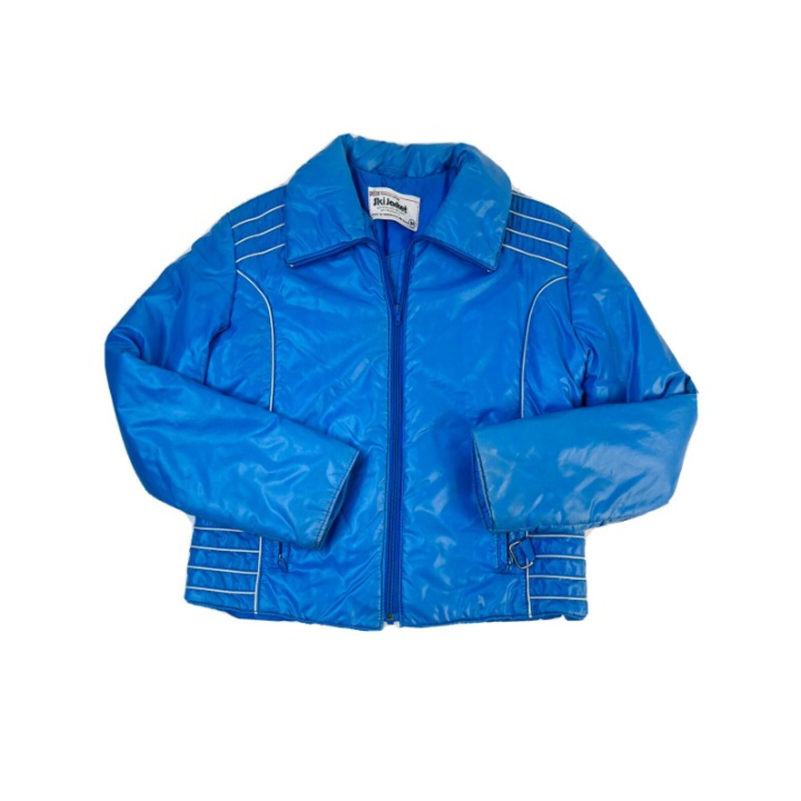 Vintage 70s Ski Snowboarding Collared Nylon Jacket Blue Womens Medium