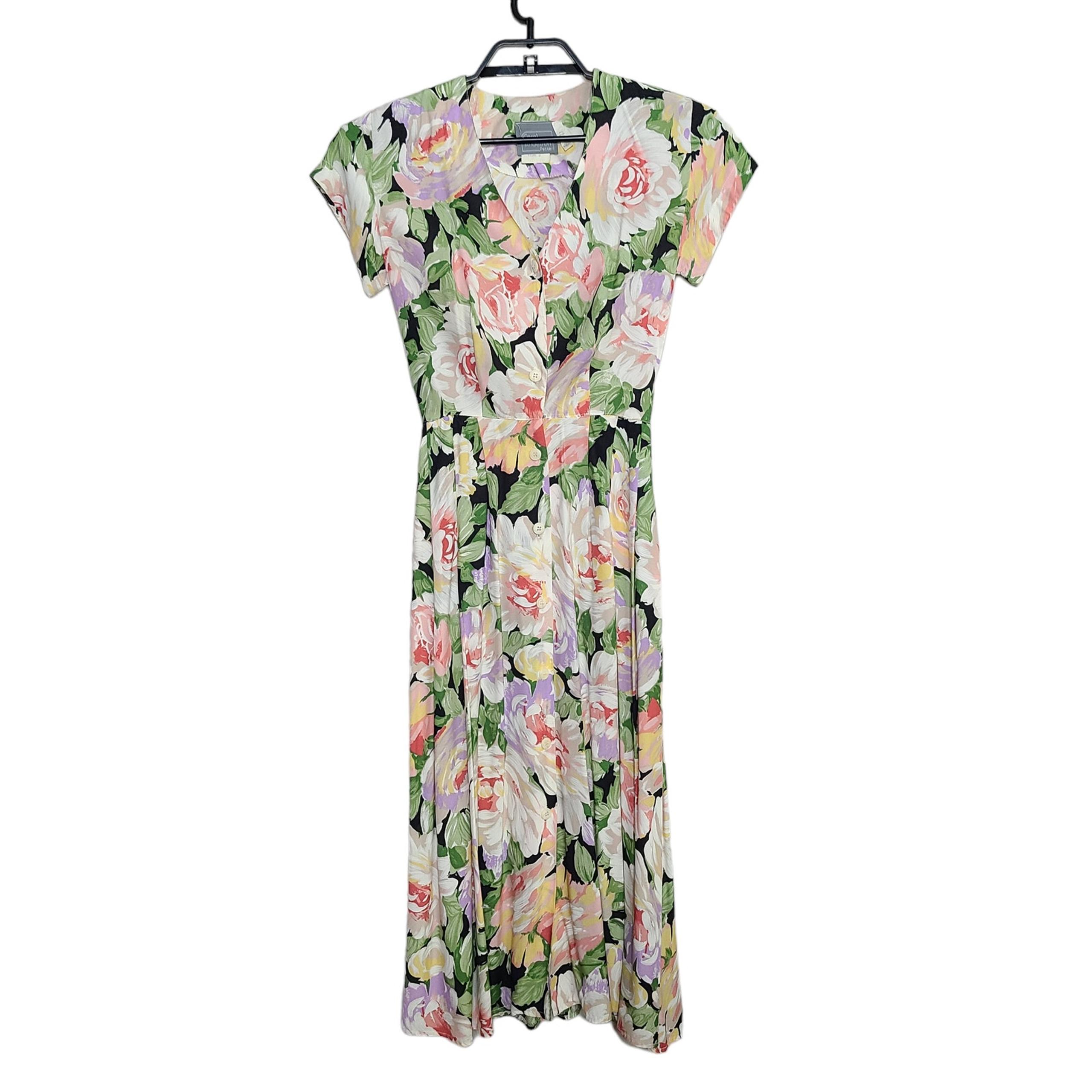 Vintage Carol Anderson Floral Dress Size 2 Petite Cottagecore Garden Party