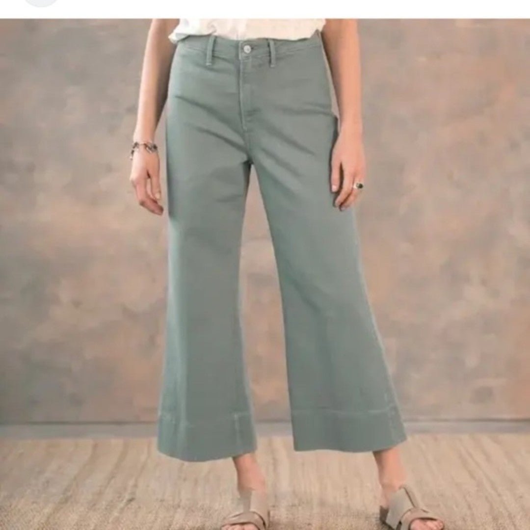 Driftwood Charlee Wide Leg Cropped Jeans Size 31 Green