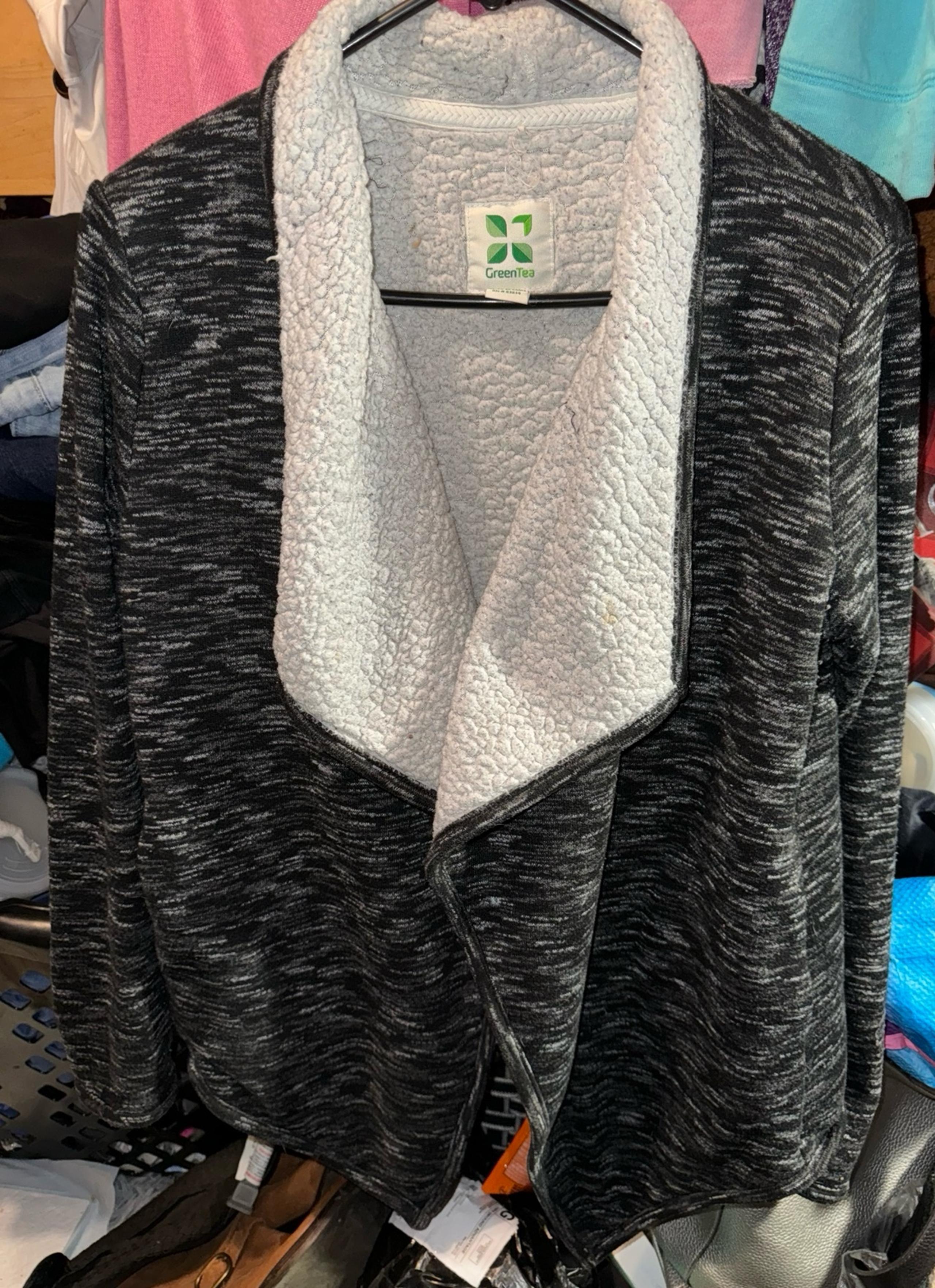 Green tea Sherpa cow neck cardigan with pockets