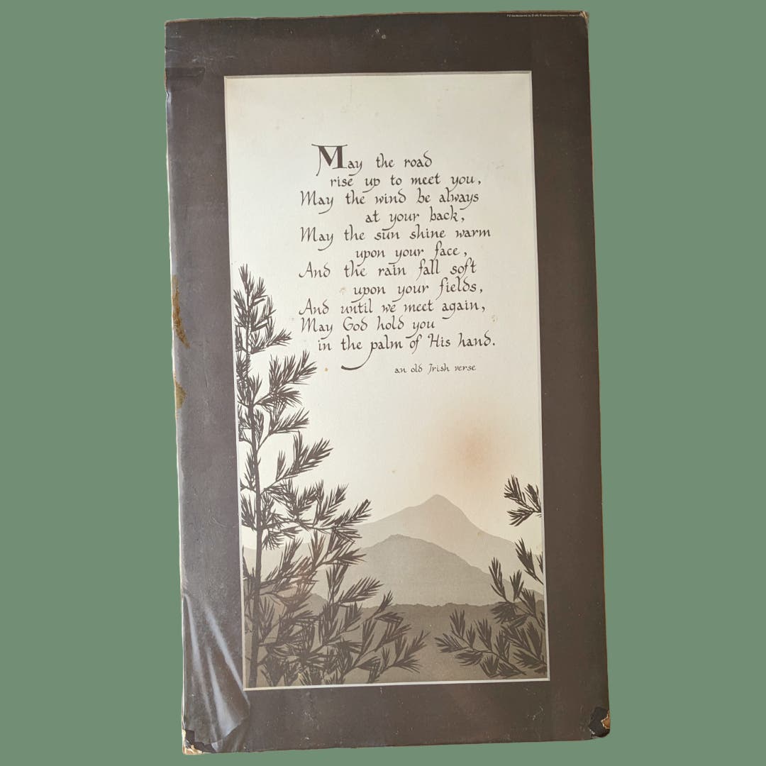 Vintage 1970s Irish Verse Calligraphy Poster, Never Used