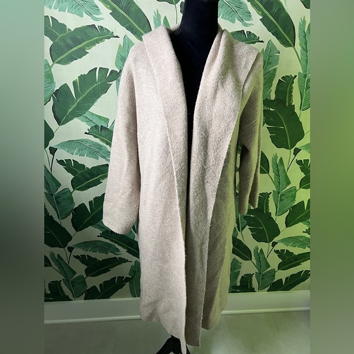 CJLA Sweater Coat Hooded Cream Duster Jacket Size S