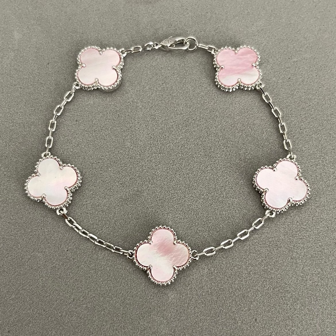 Clover bracelet 925 silver & gold plated pink mop