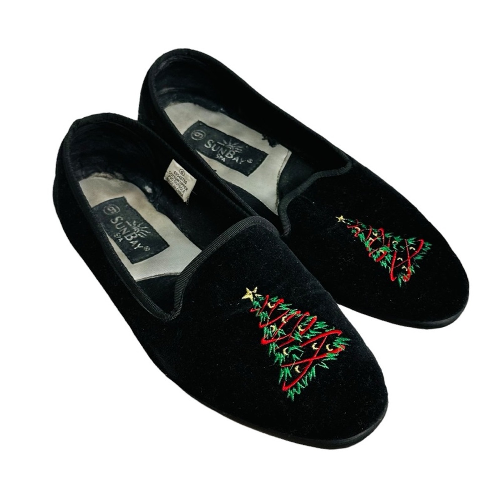 Vintage Loafers Flats Christmas Holiday Black Velvet Embroidered Women’s Size 6