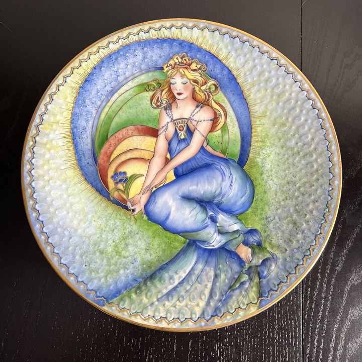 Vintage Gloria Nelson Handpainted Dessert Plate/Stand Art Nouveau Judaica