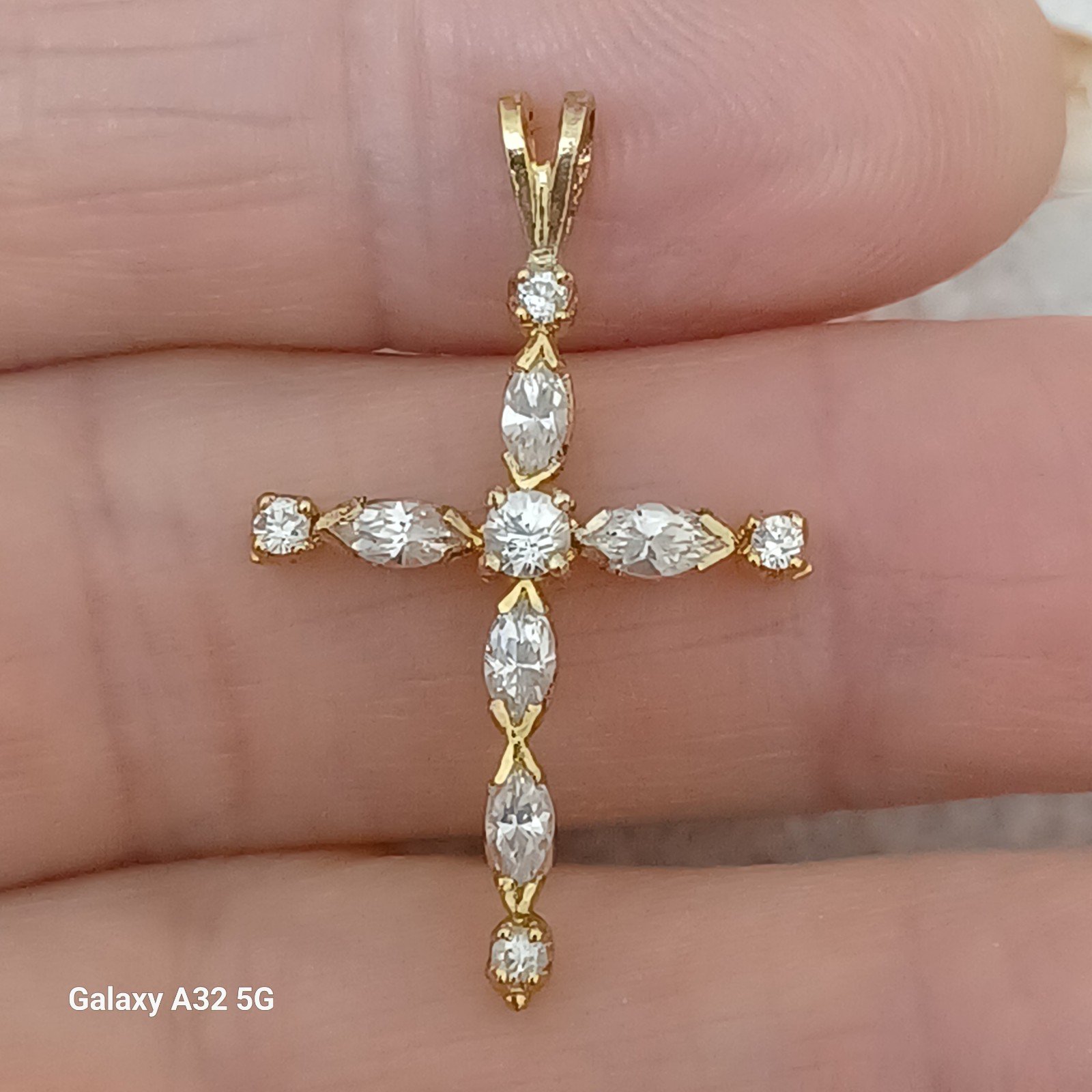 Vtg.Sterling Silver gold vermeil Cz Cross pendant-1.20 in.