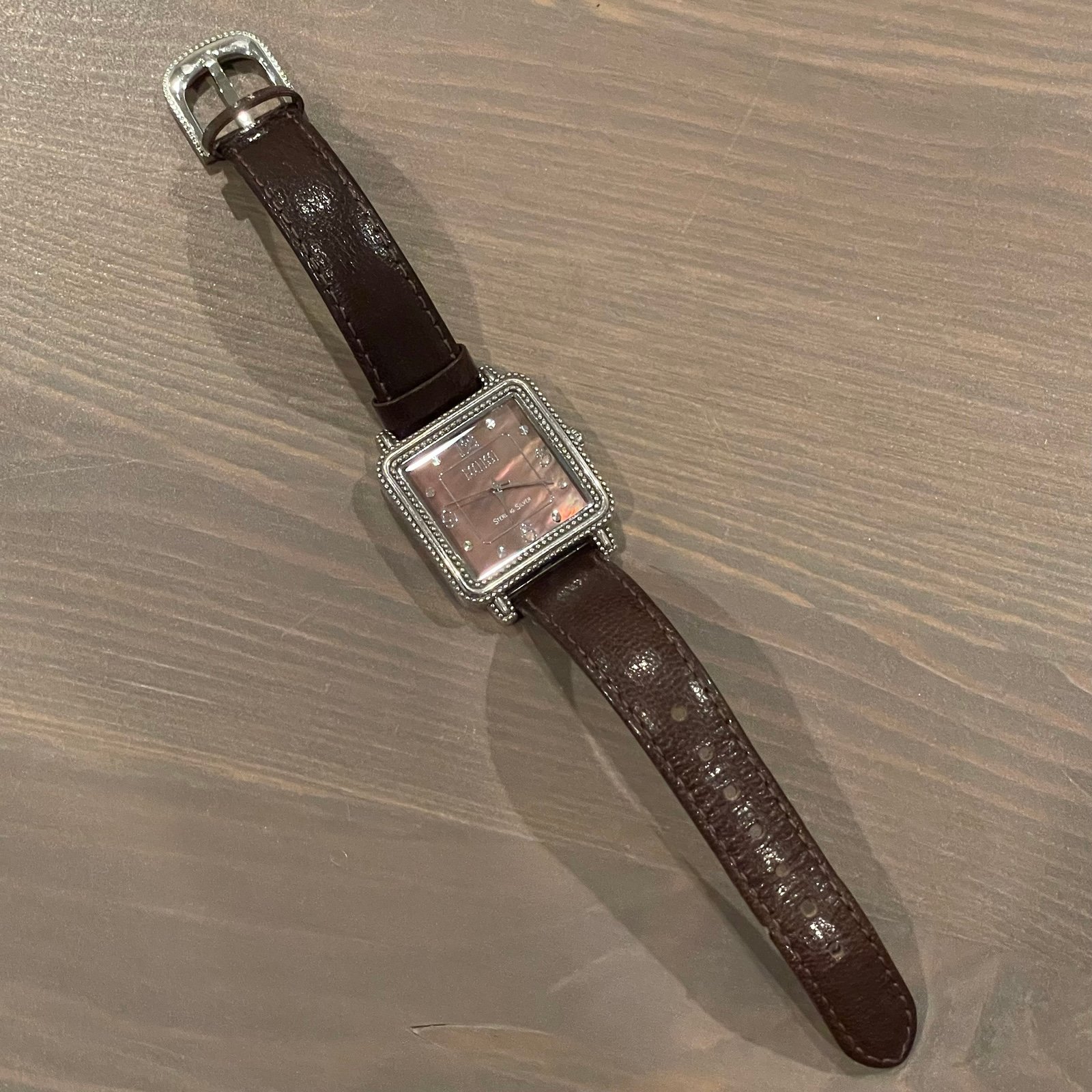 Ecclissi Sterling Silver 925 Mother Of Pearl Brown Leather Band Watch