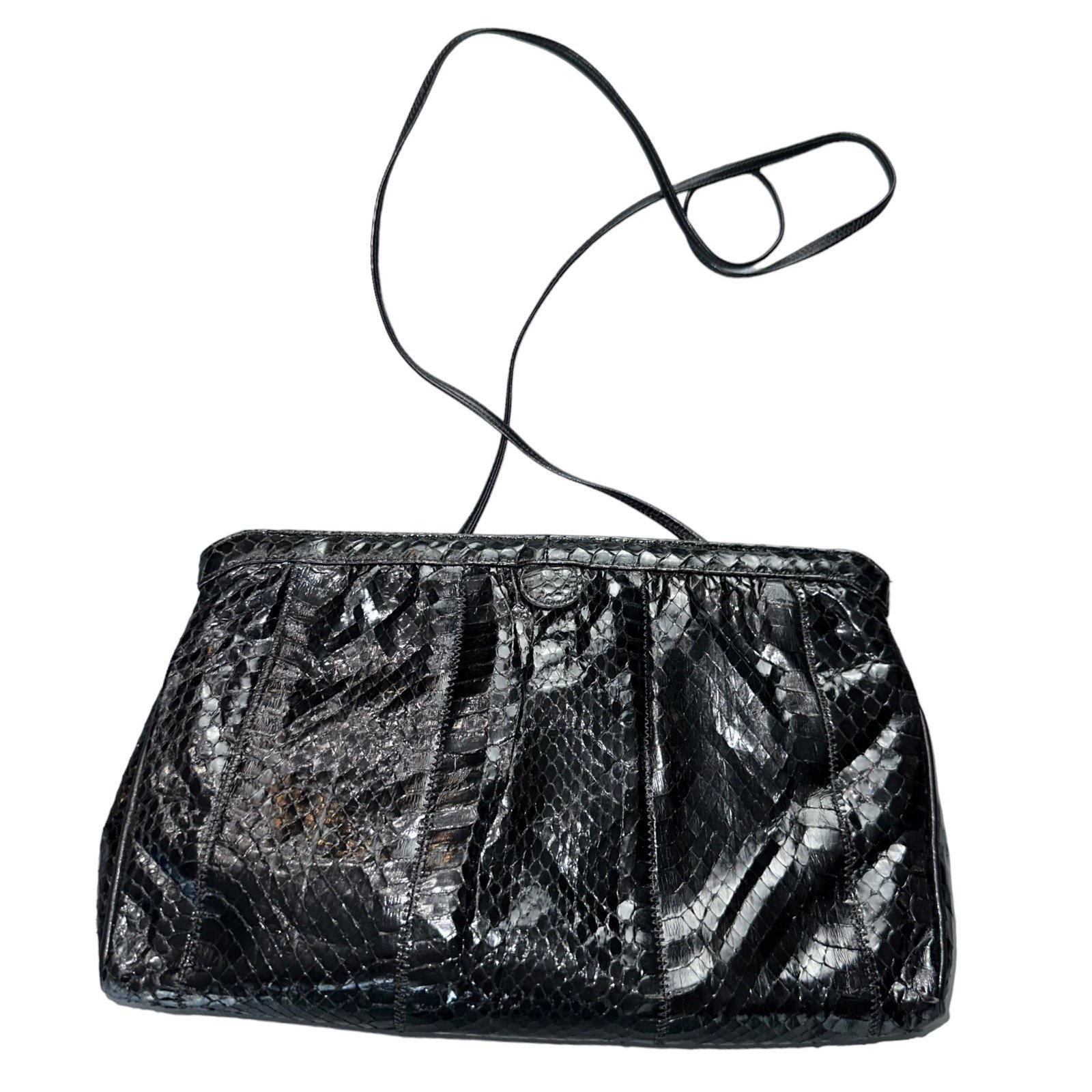 Palizzio Vintage 1970s black snakeskin clutch with strap