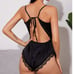 Black Satin Contrast Lace Ruch Bodysuit lingerie set L1