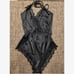 Black Satin Contrast Lace Ruch Bodysuit lingerie set L1