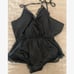 Black Satin Contrast Lace Ruch Bodysuit lingerie set L1