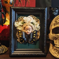 Handmade Witchy Gothic Aesthetic Dark Academia Decor Framed Doll Head Artwork, D
