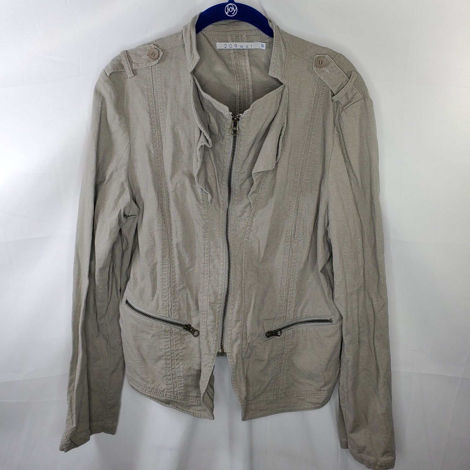 209 wst Military Style Linen Blend Full Zip Jacket Size 12