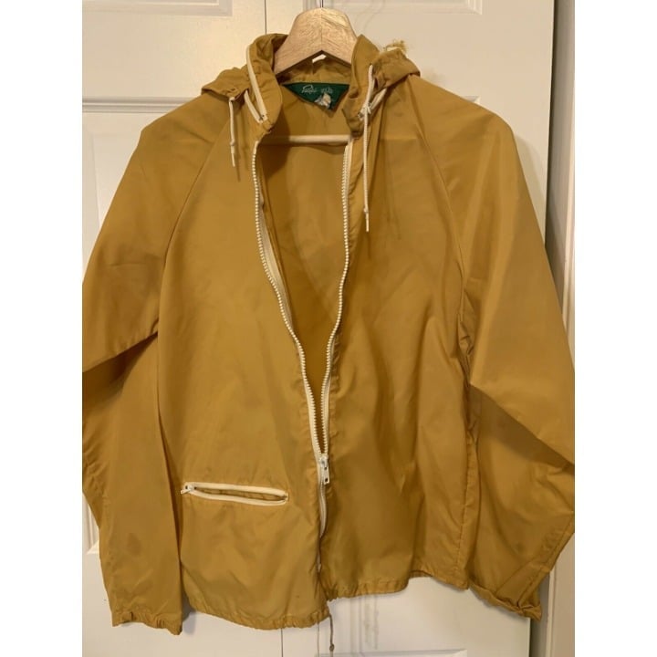 Vintage 80s packable rain wind Nylon Jacket Pacific Sportswear Sz S USA Gold