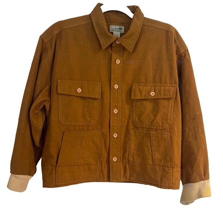 Vintage LL BEAN Cropped Button Up Unlined Jacket Sz XL Reg 100% Cotton Kids