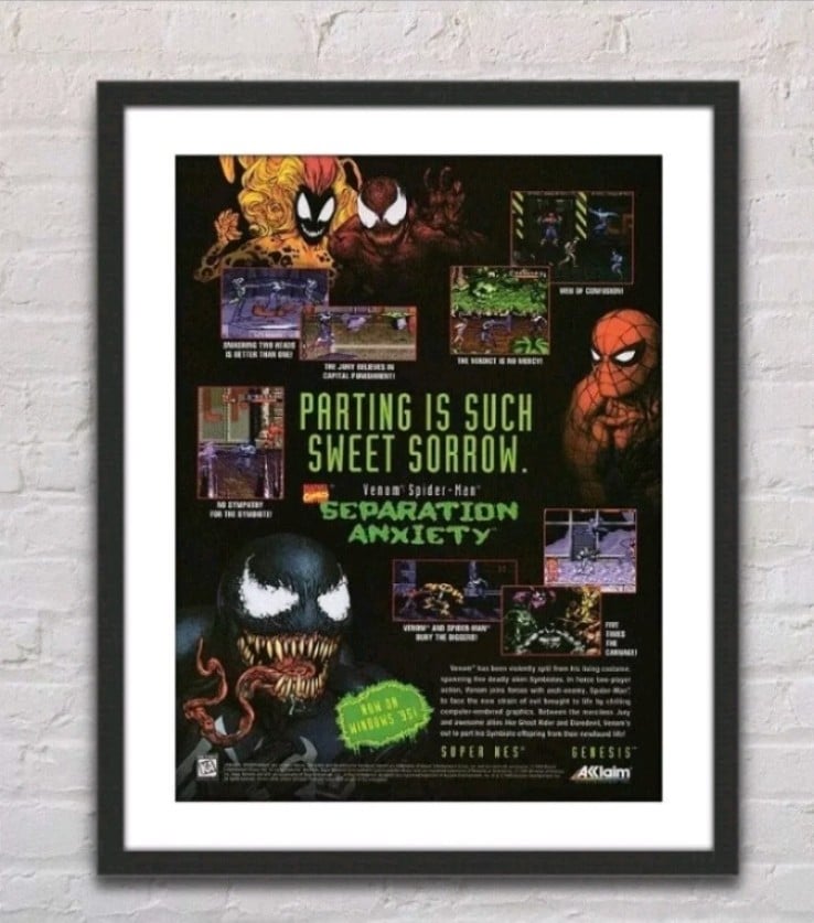 Venom Spider-Man Separation Anxiety Genesis SNES 18 x 24 Unframed Poster