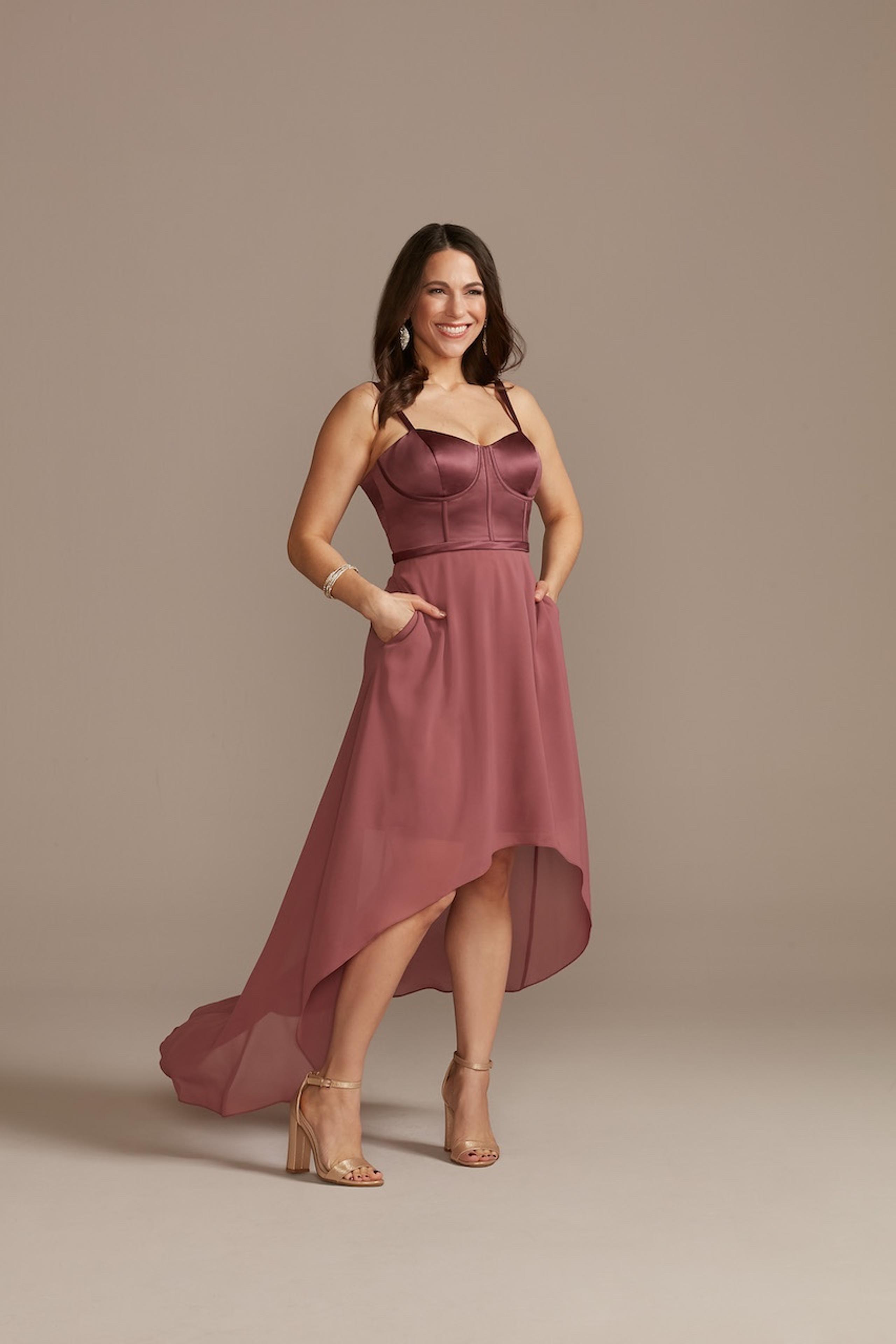 DB STUDIO David’s Bridal Chiffon Corset Bodice High-Low Dress Size 2