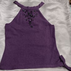 URCHIN MARK EISEN PURPLE STUNNING HALTER SILK CASHMERE KNIT TOP SZ L