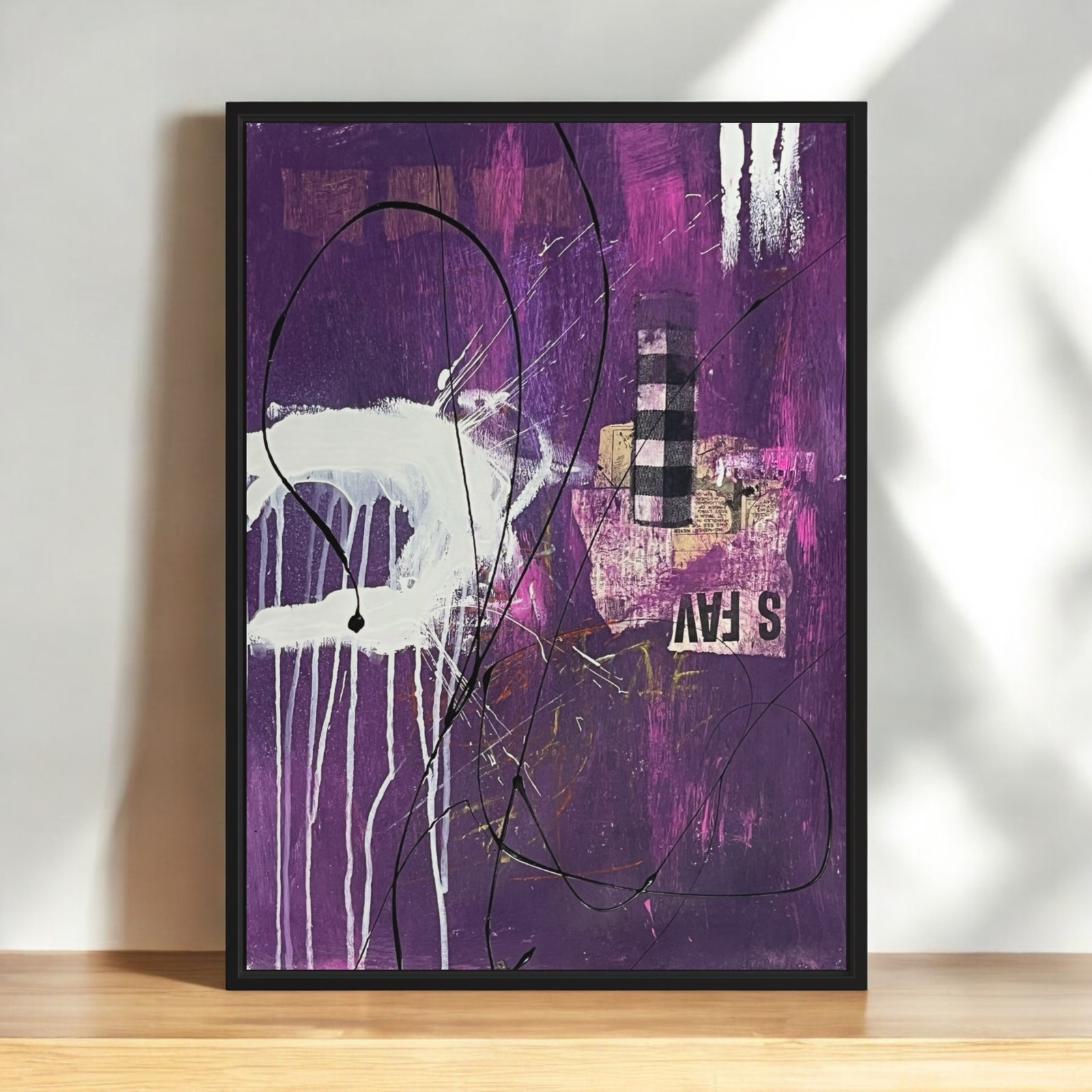 Original Mixed Media Abstract Art Painting 18x24 “Purple Buffalo Signed
