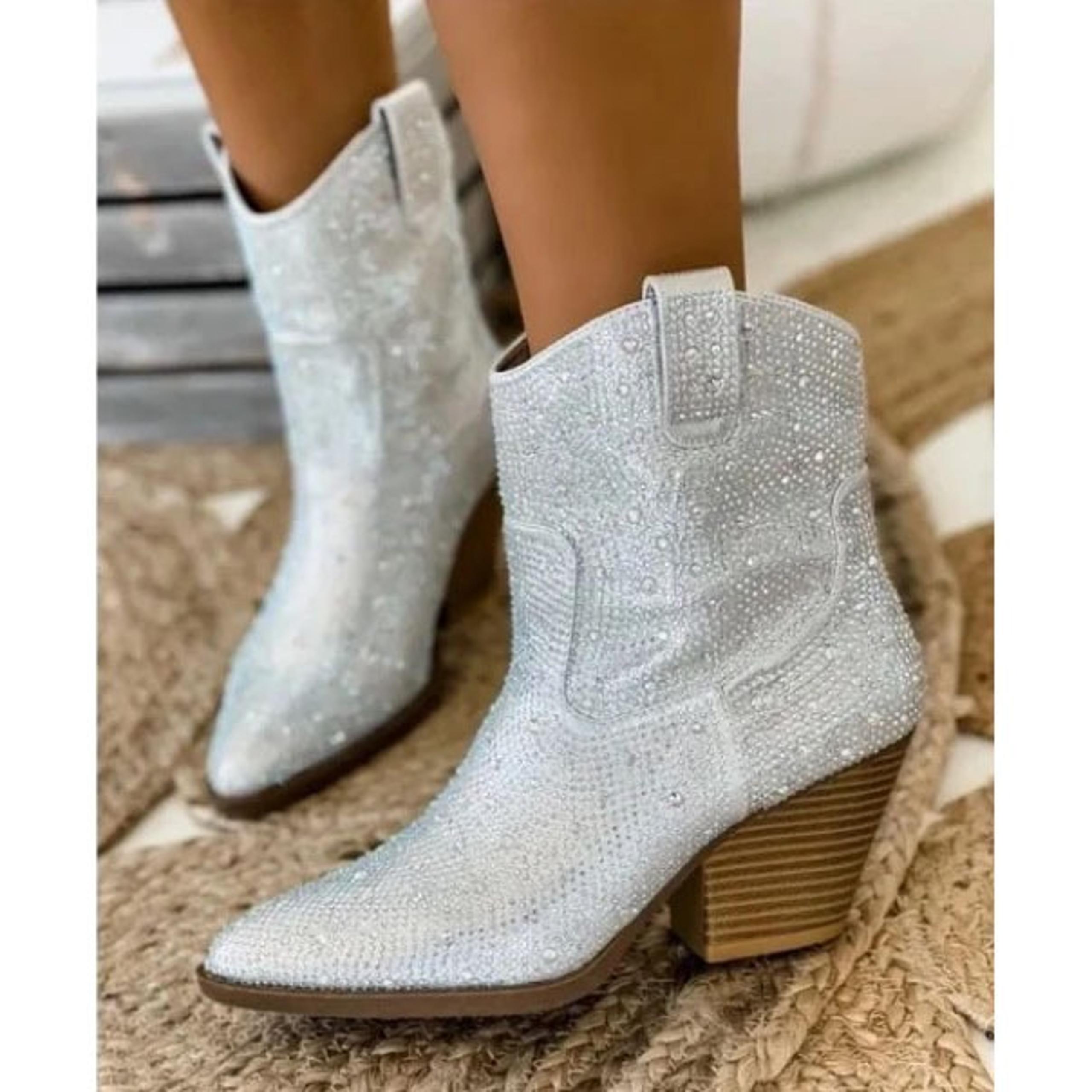 New Women Silver Rhinestone Sparkly Cowboy Western Boots Size 9 - Forever New
