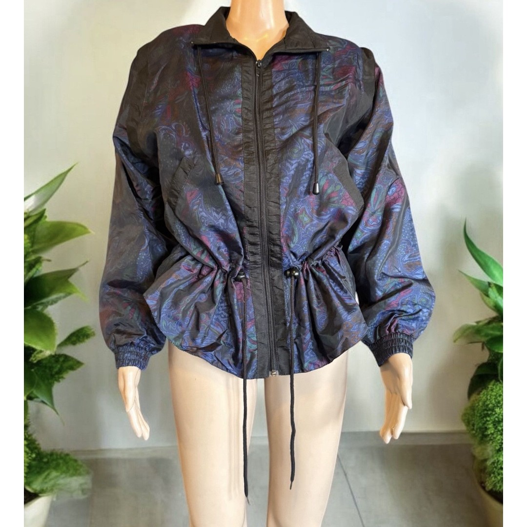 Vintage Sunterra Blue Purple Nylon Front Pockets Windbreaker Waist drawstring M
