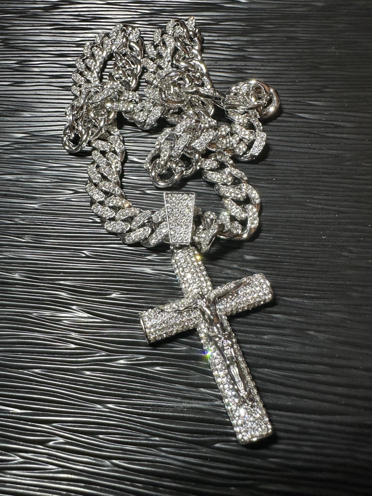 MEN 14K GOLD PLATED ICED OUT DIAMOND ICED OUT MIAMI CUBAN CHAIN PENDANT 24 INCH