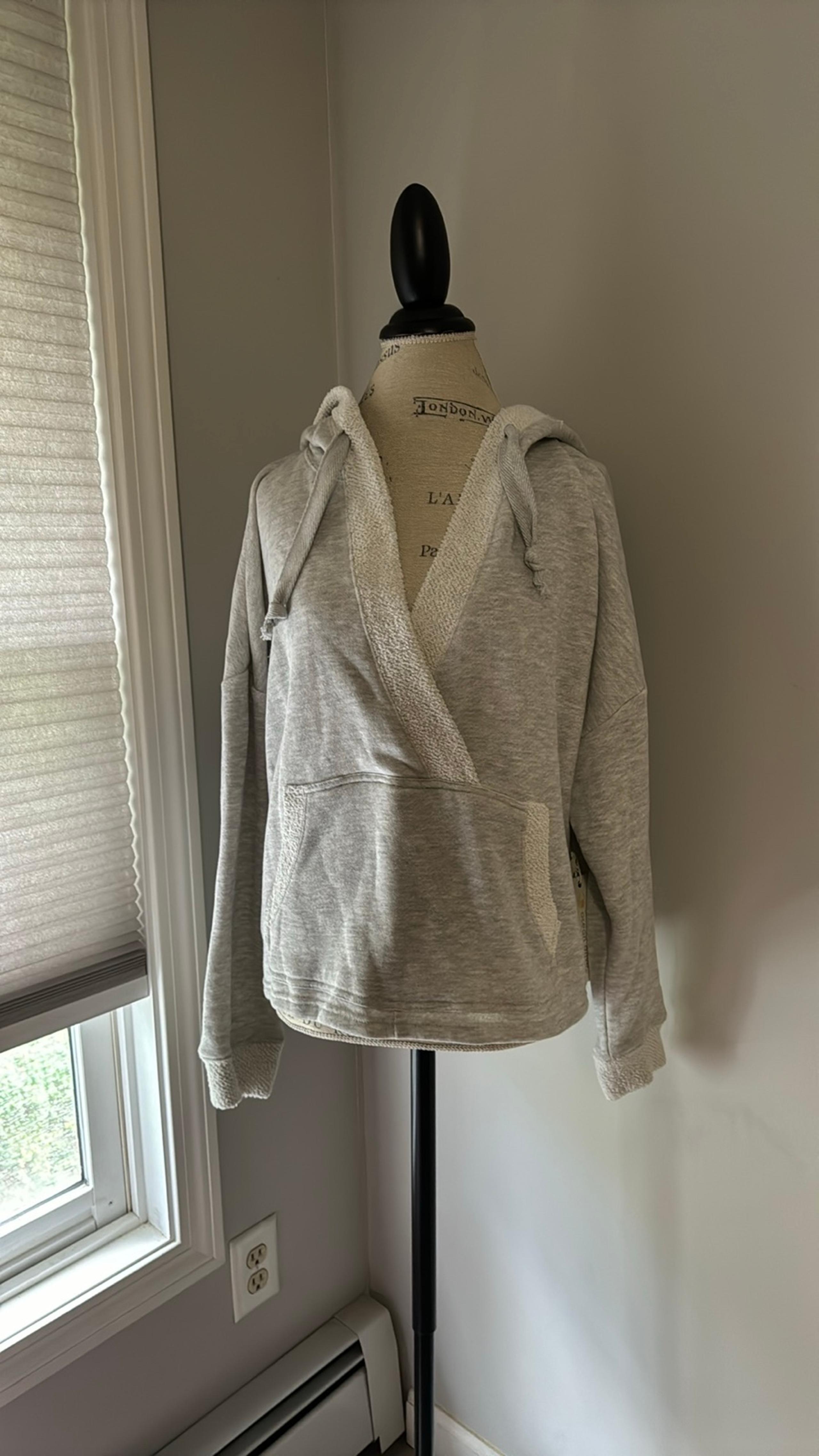 Ocean Drive Hoodie Gray V Neck with Textured Trim Front Pocket