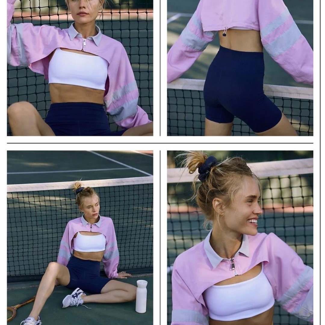 NWT FREE PEOPLE Swift Windbreaker Bolero Pink Silver Zip Up