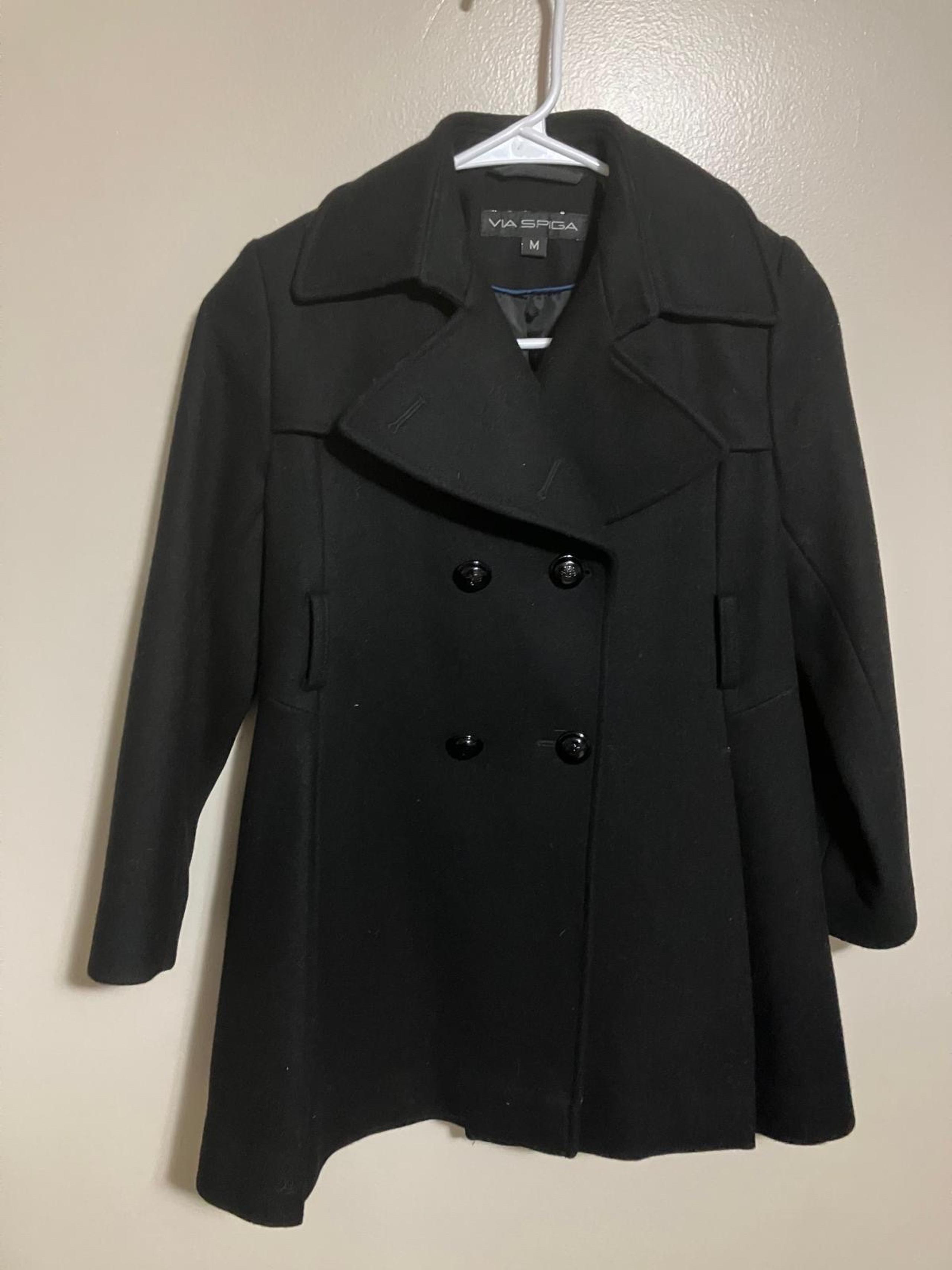 Via Spiga Women's Black Wool Blend Double Breasted Pea Coat Size M