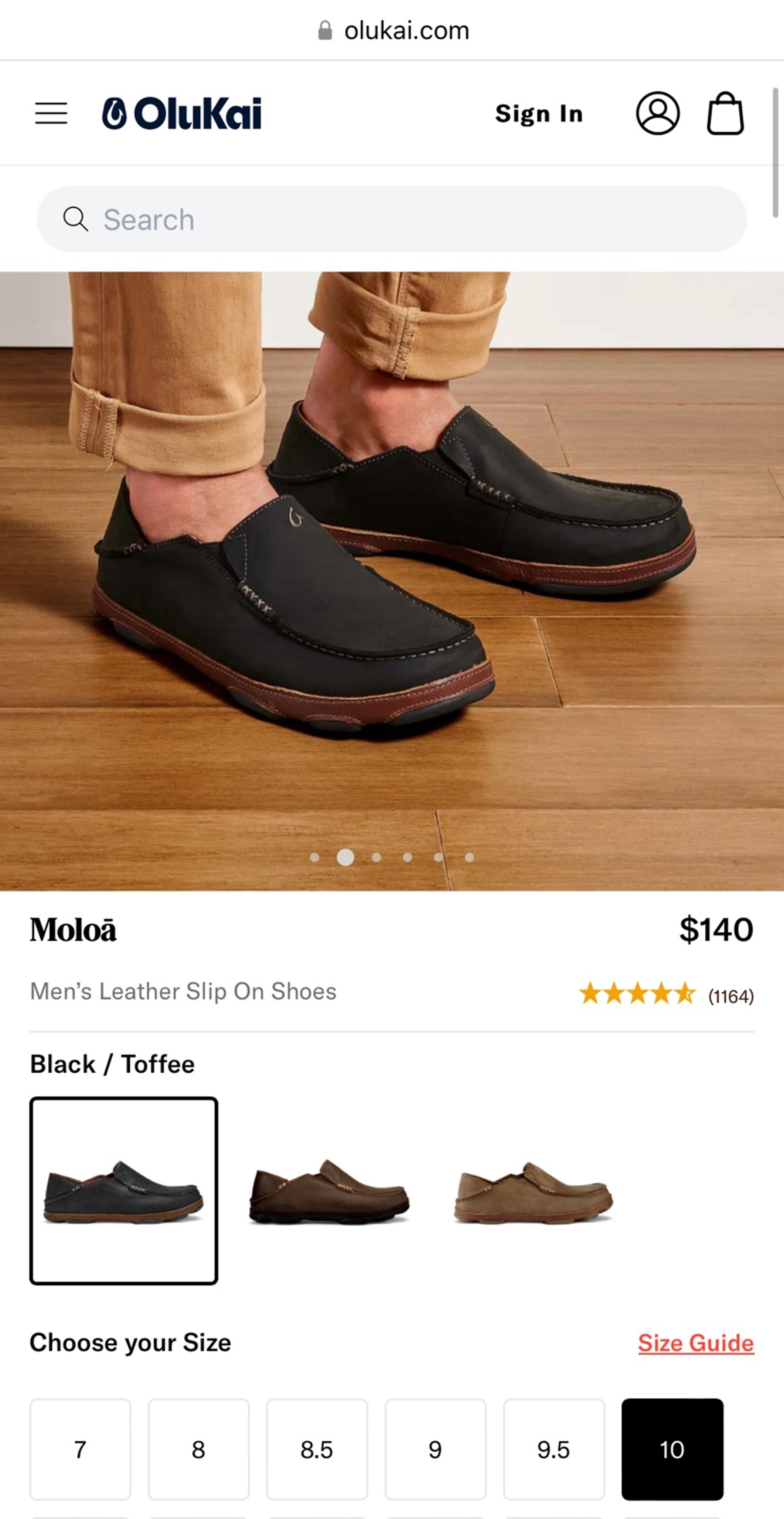 Olukai Moloa Black Leather Slip-Ons Men’s size 10/43