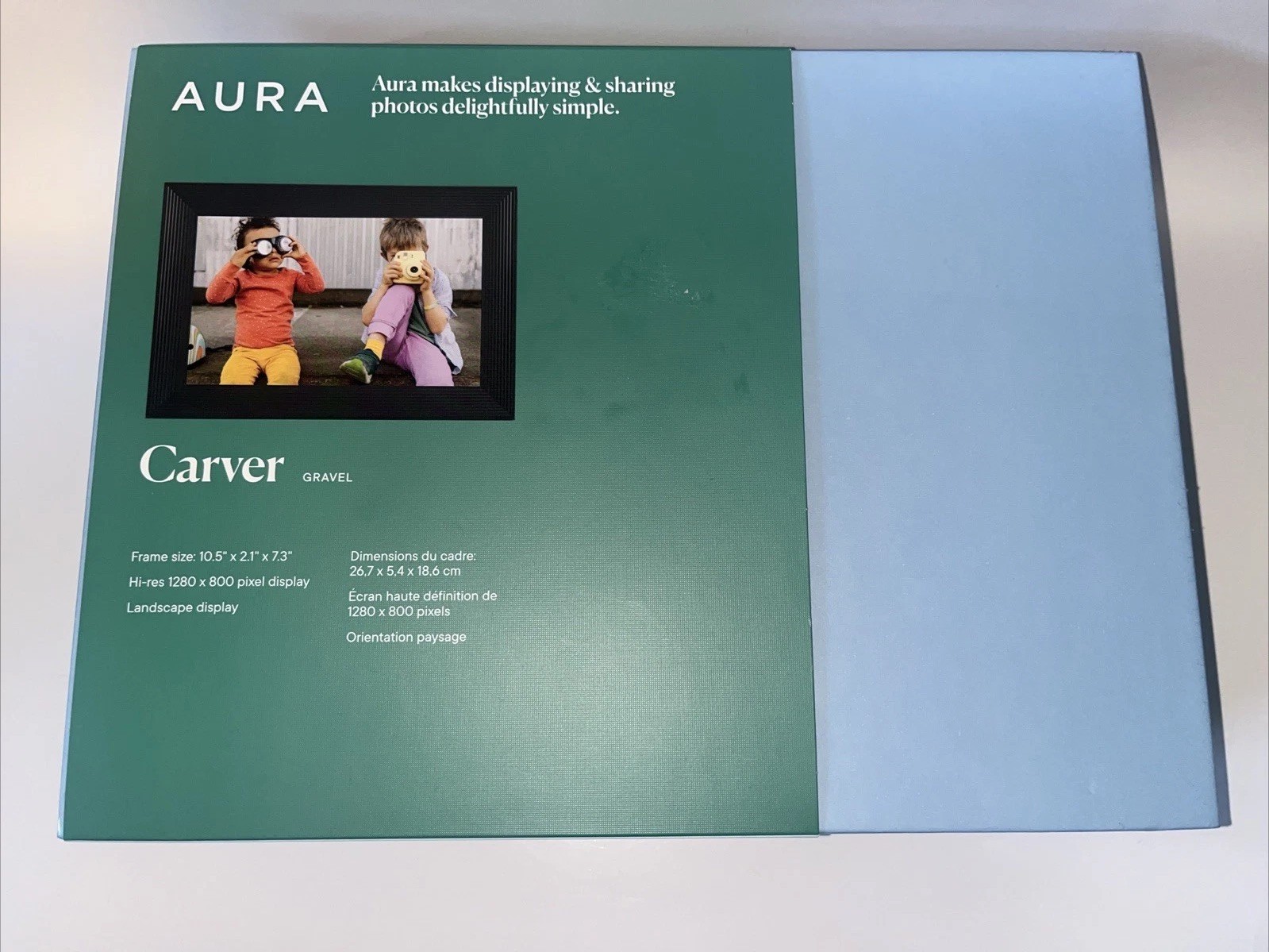 Aura Carver WiFi Picture Frame Gravel With White Mat 10.5 x 2.1 x7.3” Sealed N