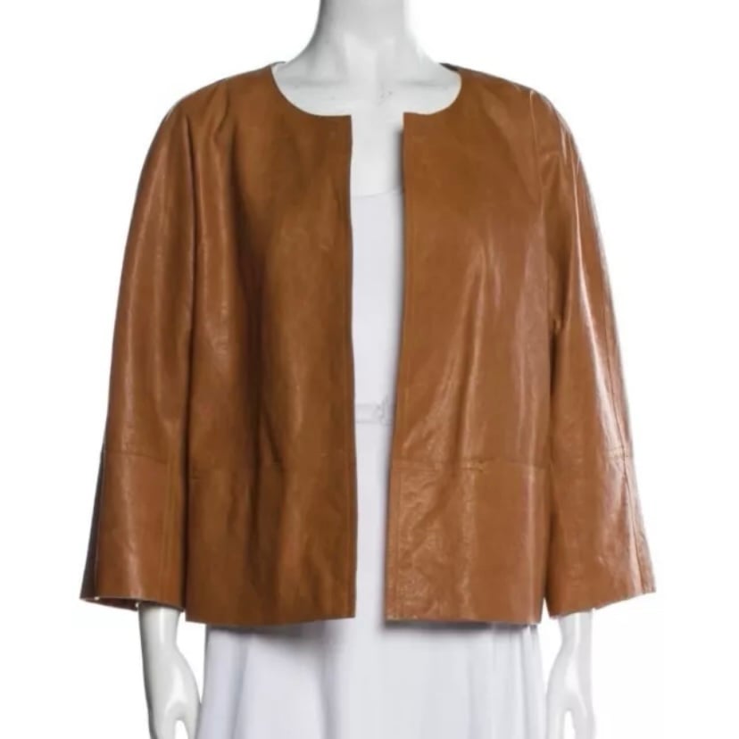 Lafayette 148 Cape Blazer Women’s No Sz Tag Camel Tan Leather Classic Designer