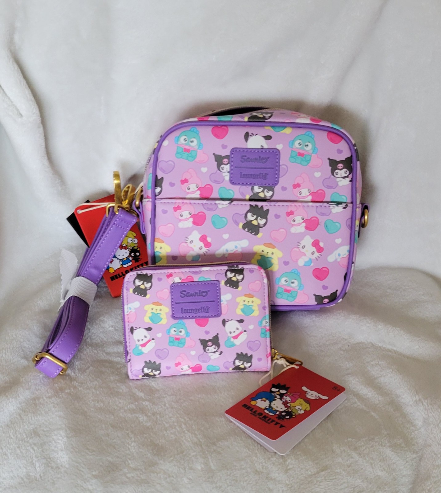 Loungefly Hello Kitty And Friends Hearts Crossbody Bag and wallet