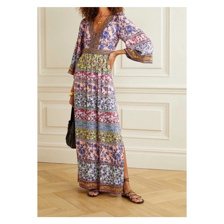 Alice + Olivia Lena Embroidered Floral Kimono Maxi Dress