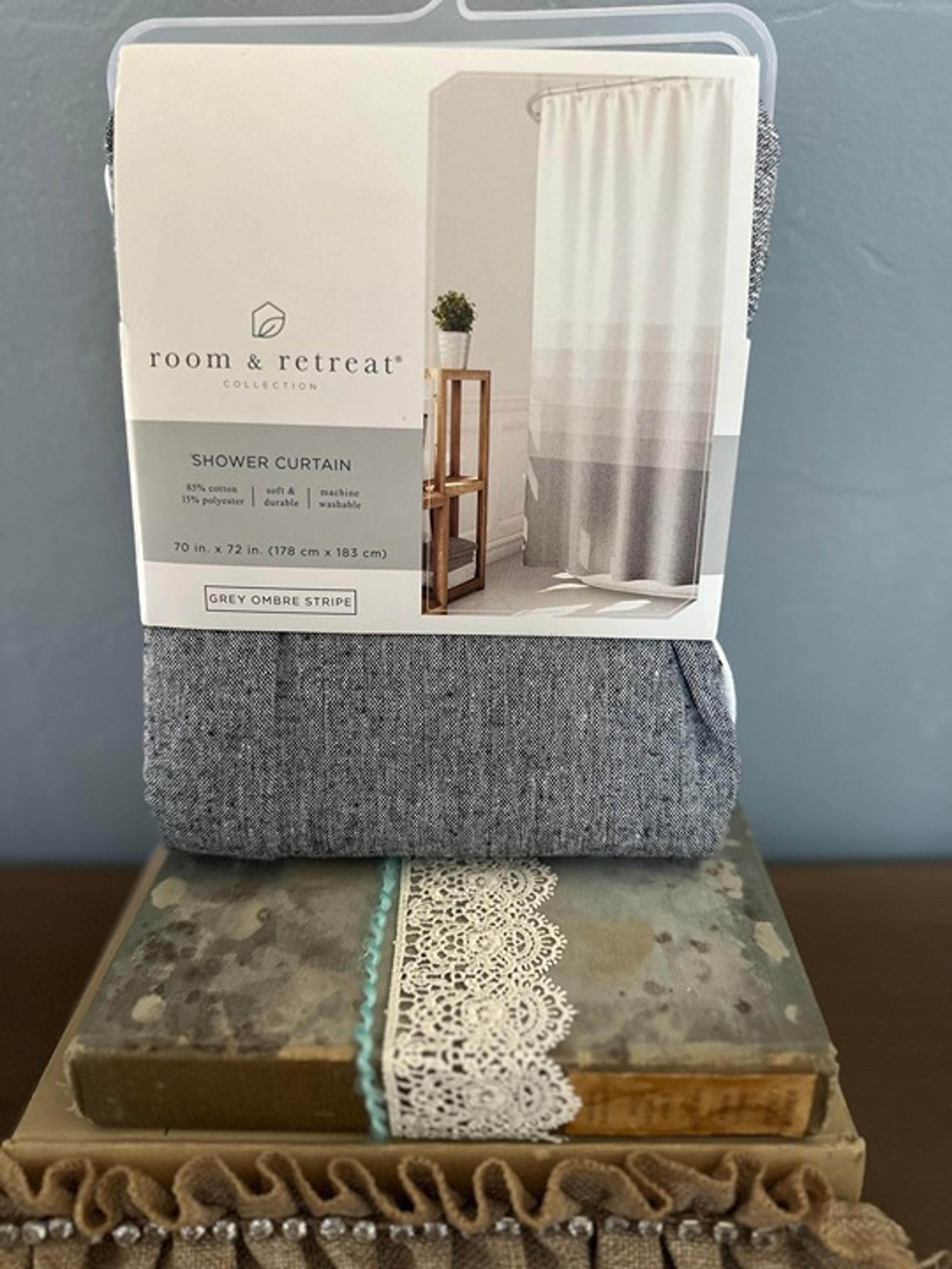 Threshold Room and Retreat shower curtain grey obre stripe 70x72in