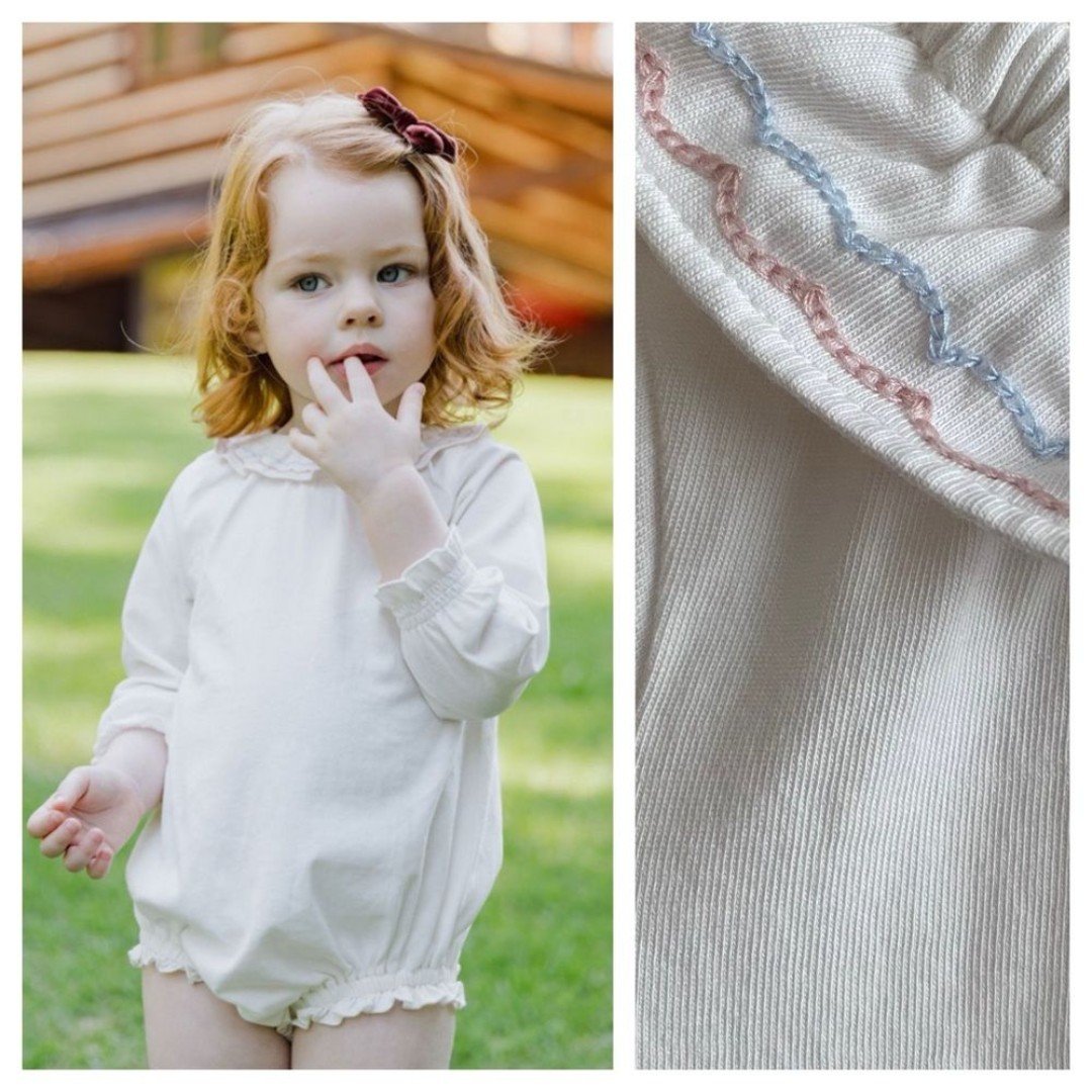 Baybala Baby Ivory Embroidered Ruffle Collar Bea Onesie