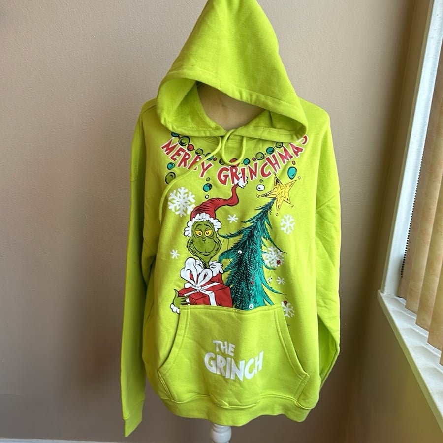 Grinch Womens Hooded Sweatshirt Fleece Lined Sz M New Christmas Tree Green