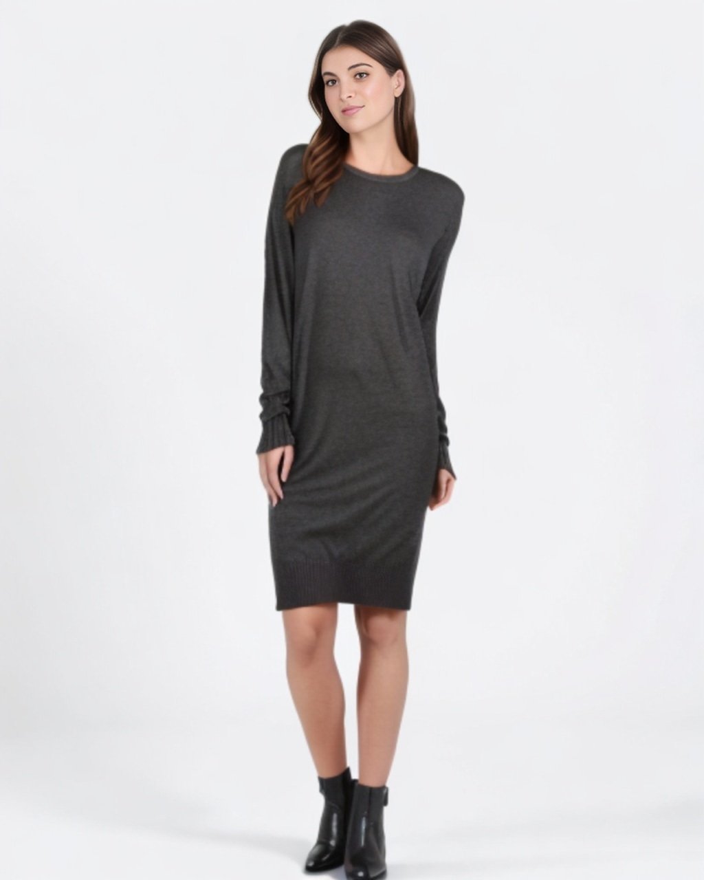 H by Halston Scoopneck Long Sleeve Dark Grey Sweater Dress