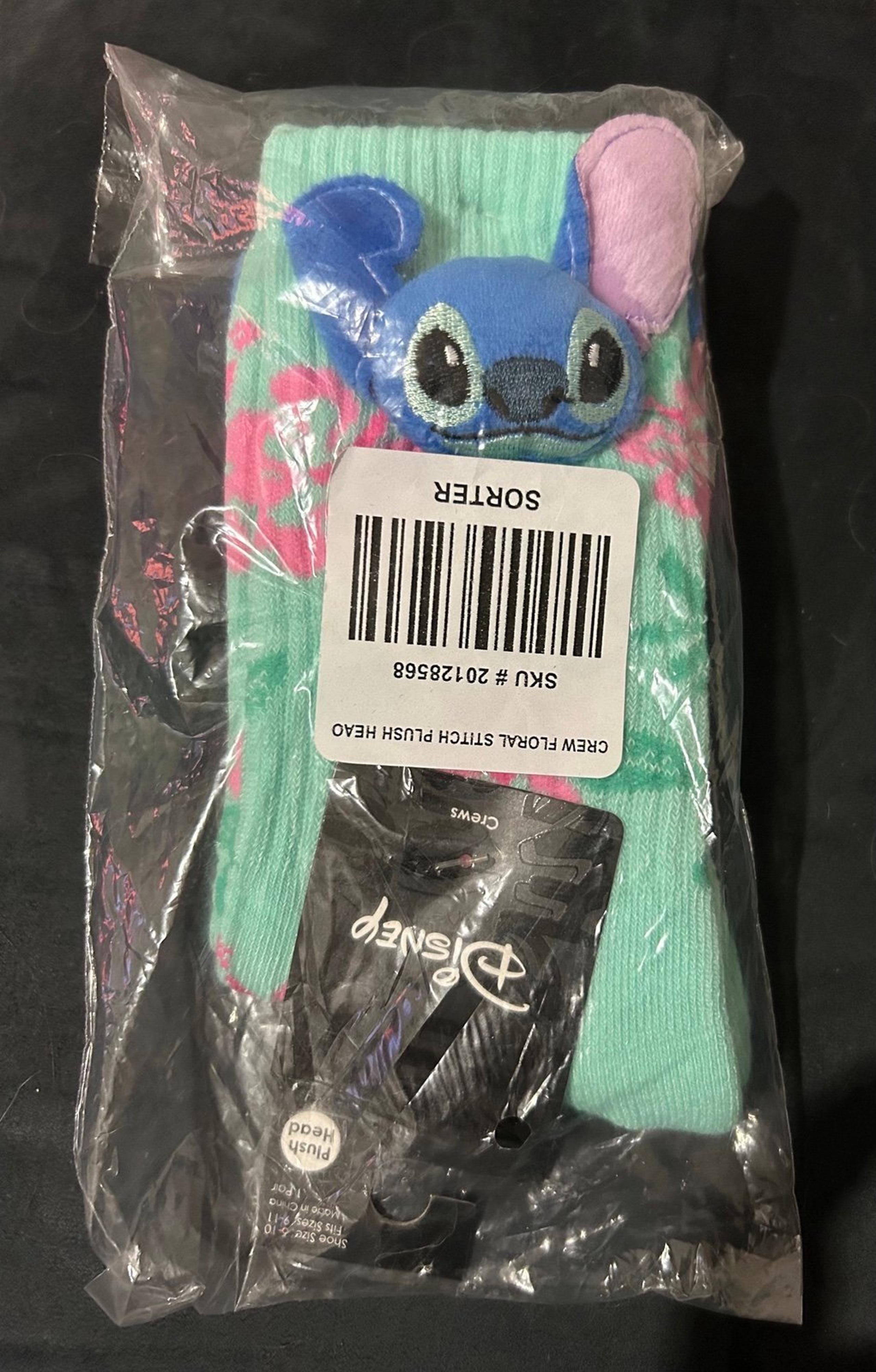 New Disney Floral Stitch Crew Socks with Plush Head