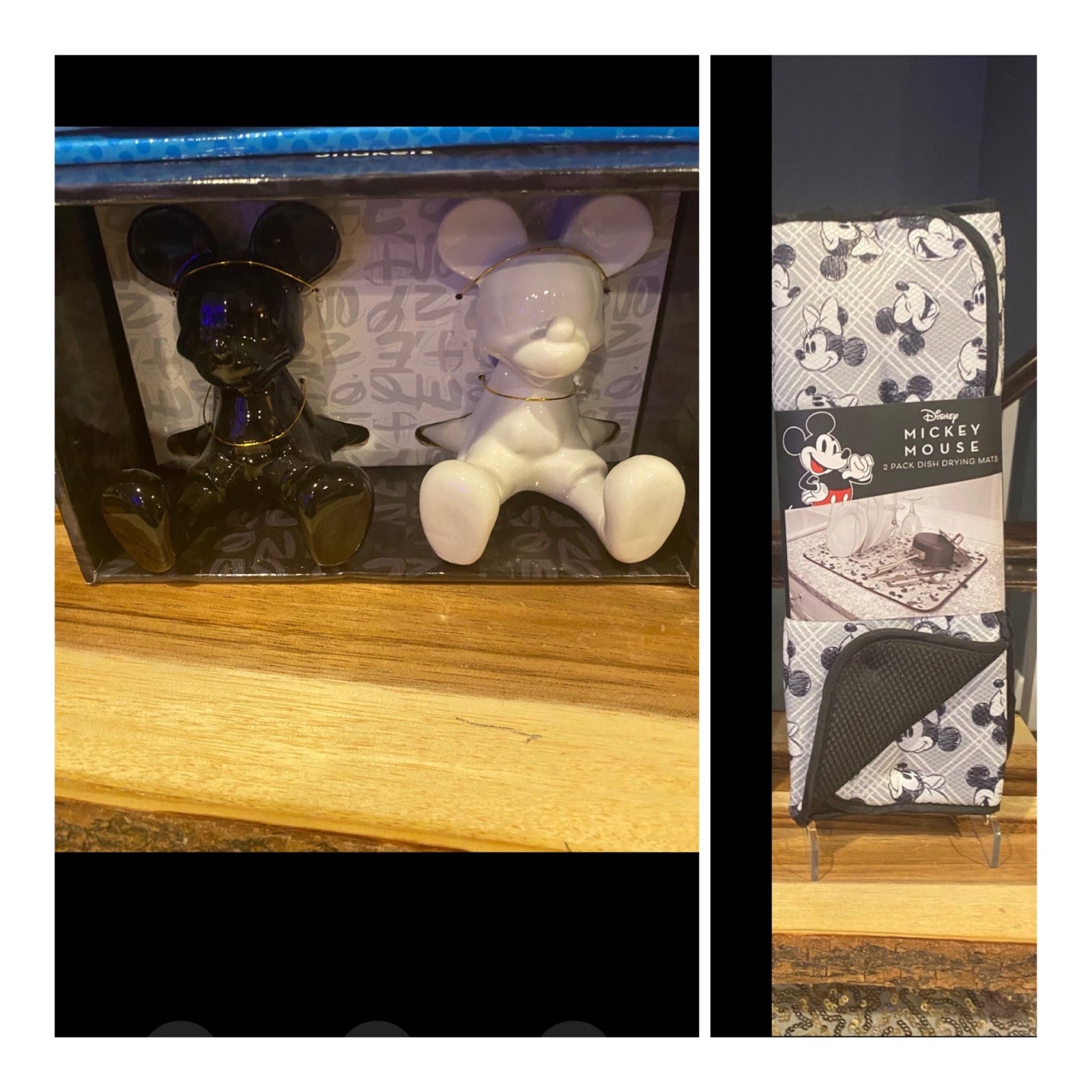 Disney Mickey & Minnie black & white salt & peoper and drying mats