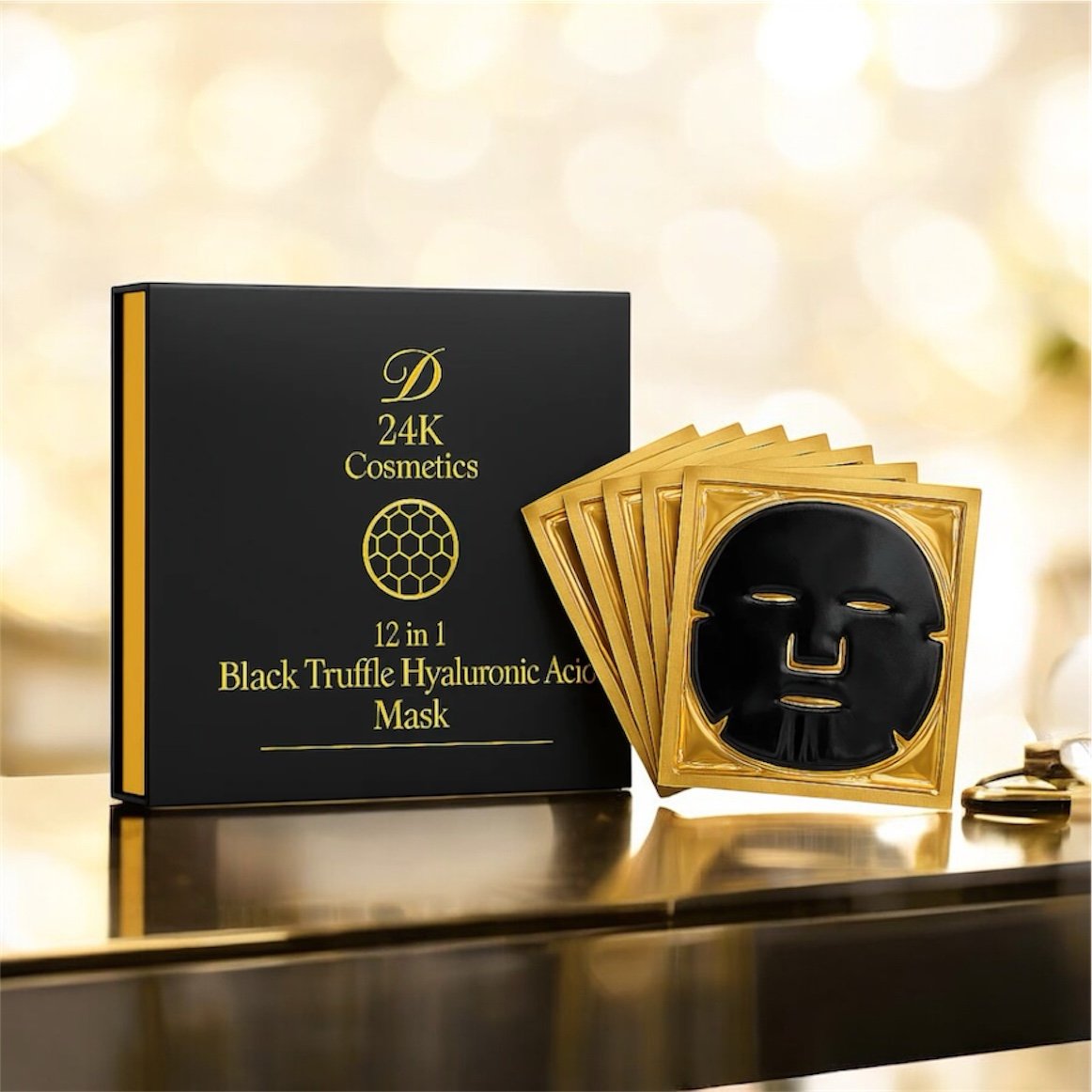Set of 5 D24K Cosmetics 12 in 1 Black Truffle Hyaluronic Acid Mask 24K Gold