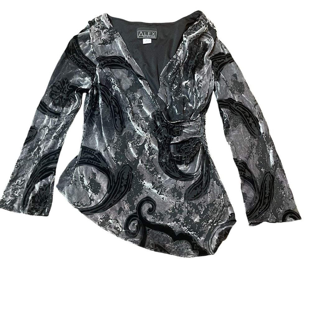 Alex Evenings Asymmetrical Silk Velvet Top Womens L Fairy Feminine Date Night