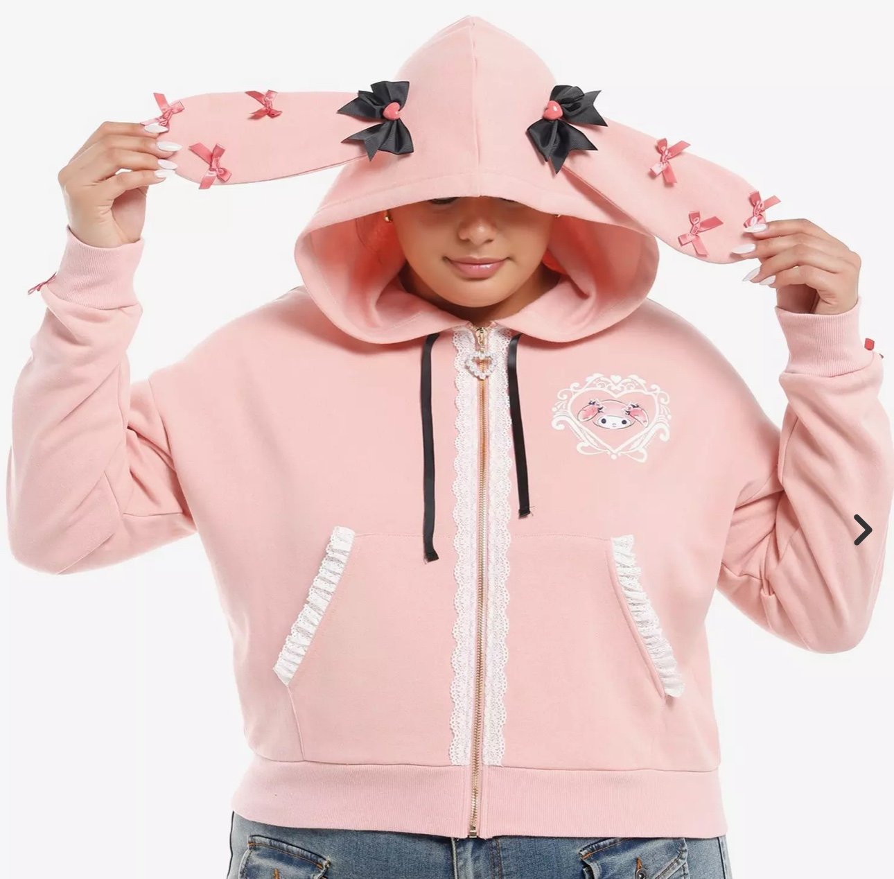 My Melody Lace Ribbon Girls Crop Hoodie Plus Size