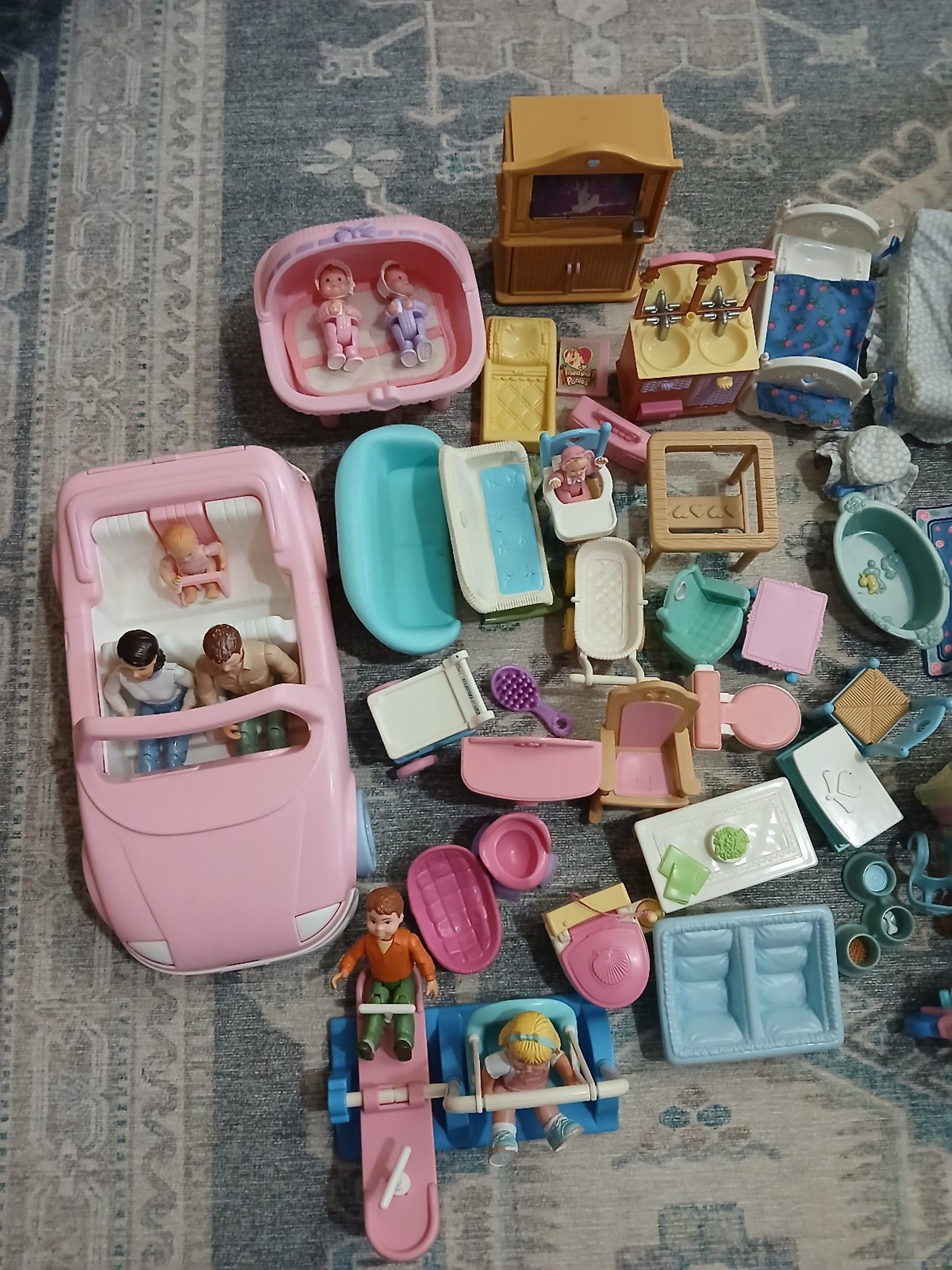 Huge Vintage Fisher Price Playskool dollhouse bundle over 50 items